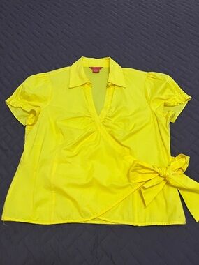 Sunny Leigh Neon Yellow Wrap Blouse with Side Tie